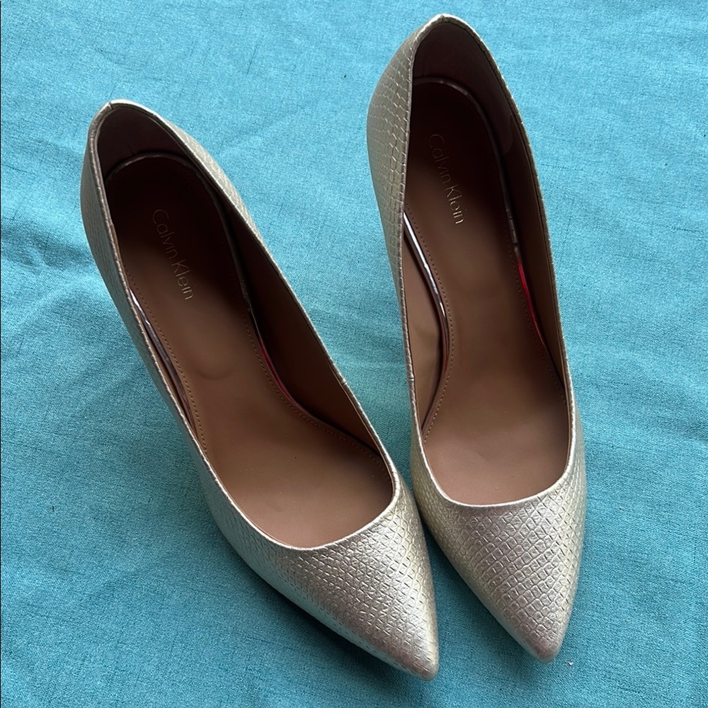 Calvin Klein Gold Snake Texture Women's Pumps